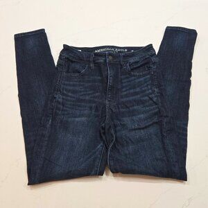 American Eagle Straight Leg Skinny Jeggins Stretchy 2 Wiskers Dark Denim